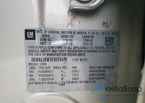 2014 Chevrolet Captiva Lt z USA, uszkodzony, nr VIN 3GNAL3EK7ES529475